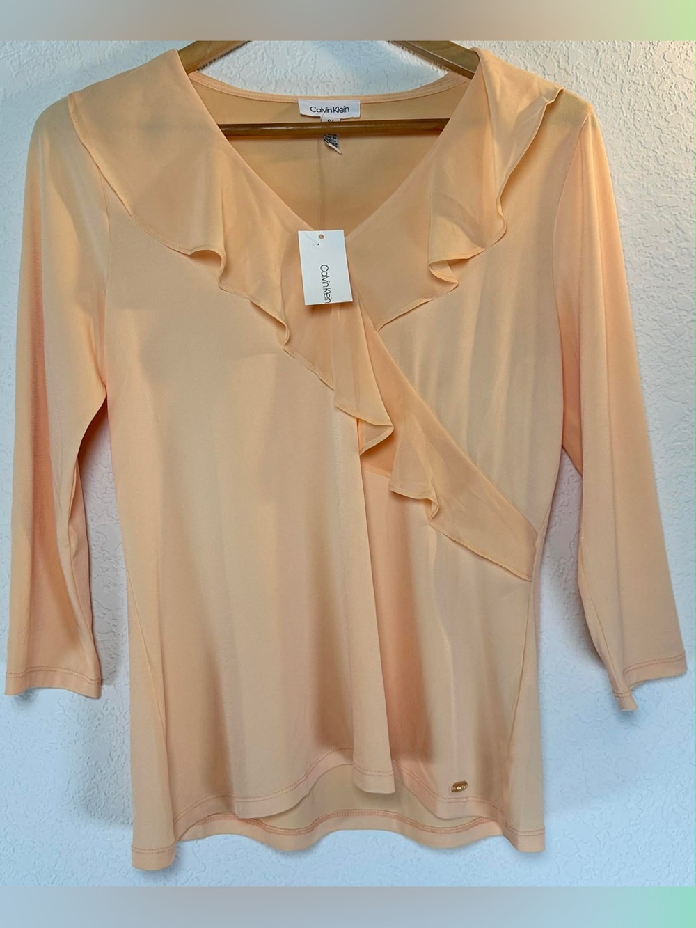 Calvin Klein Peach Ruffle V-Neck Blouse